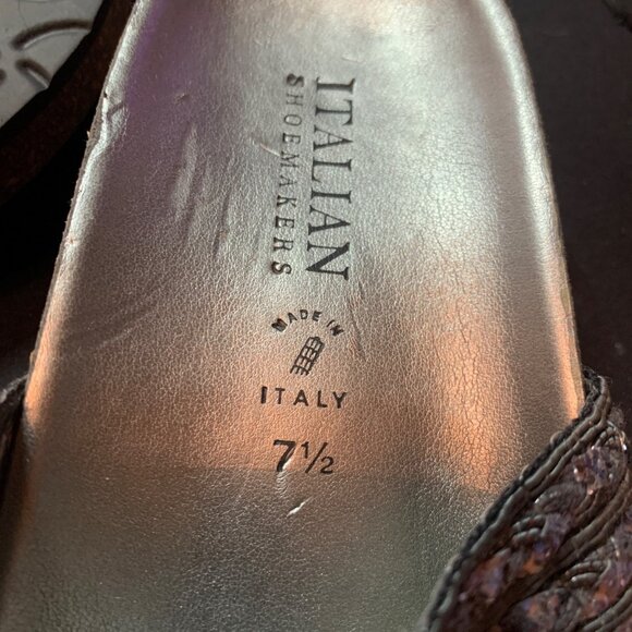Italian Shoemakers Sandals Slide On Silver Metallic Embroidered Wedge 7.5 Boho - Picture 8 of 9